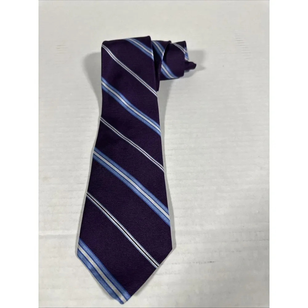 Brooks Brothers‎ 346 Tie Pure Silk Made in USA Purple Light Blue White Stripes